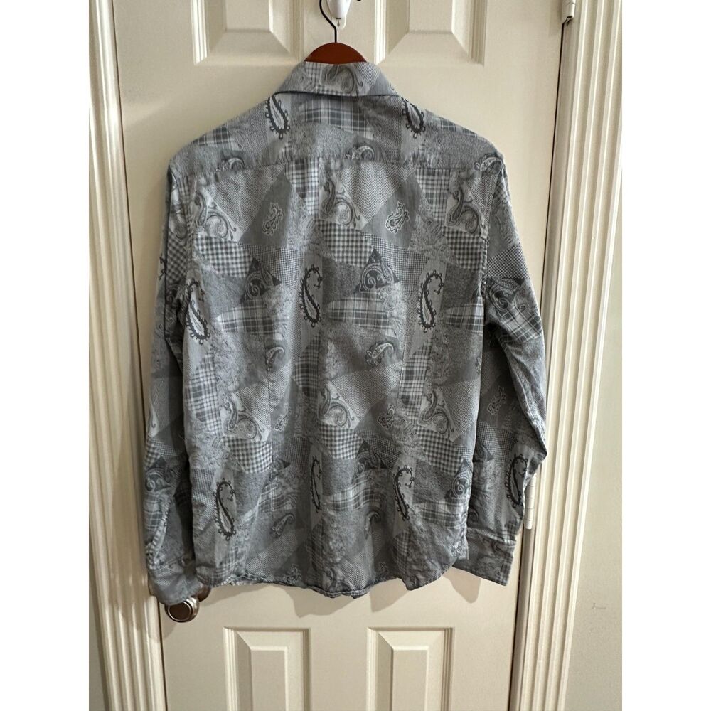 Robert Graham Men Medium Grey Plaid Paisley Patchwork Long Sleeve Sport Shirt - Picture 5 of 8